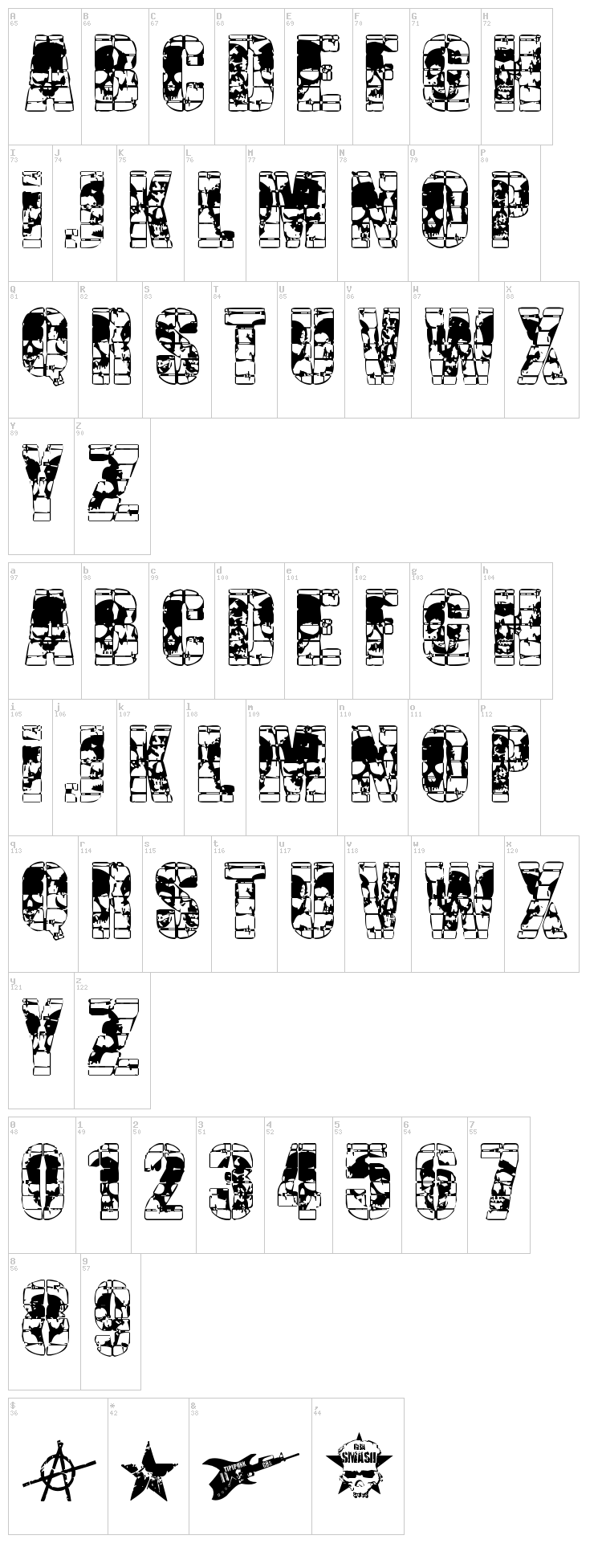 Cerca Of Skulls font map